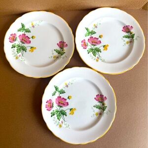Aynsley Bone China Poppy Yellow Trim Butter Plates Pattern AYN114 Set of 3